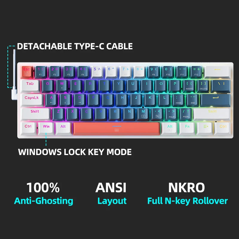 Machenike K500-B61 Mini teclado mecânico 60% RGB